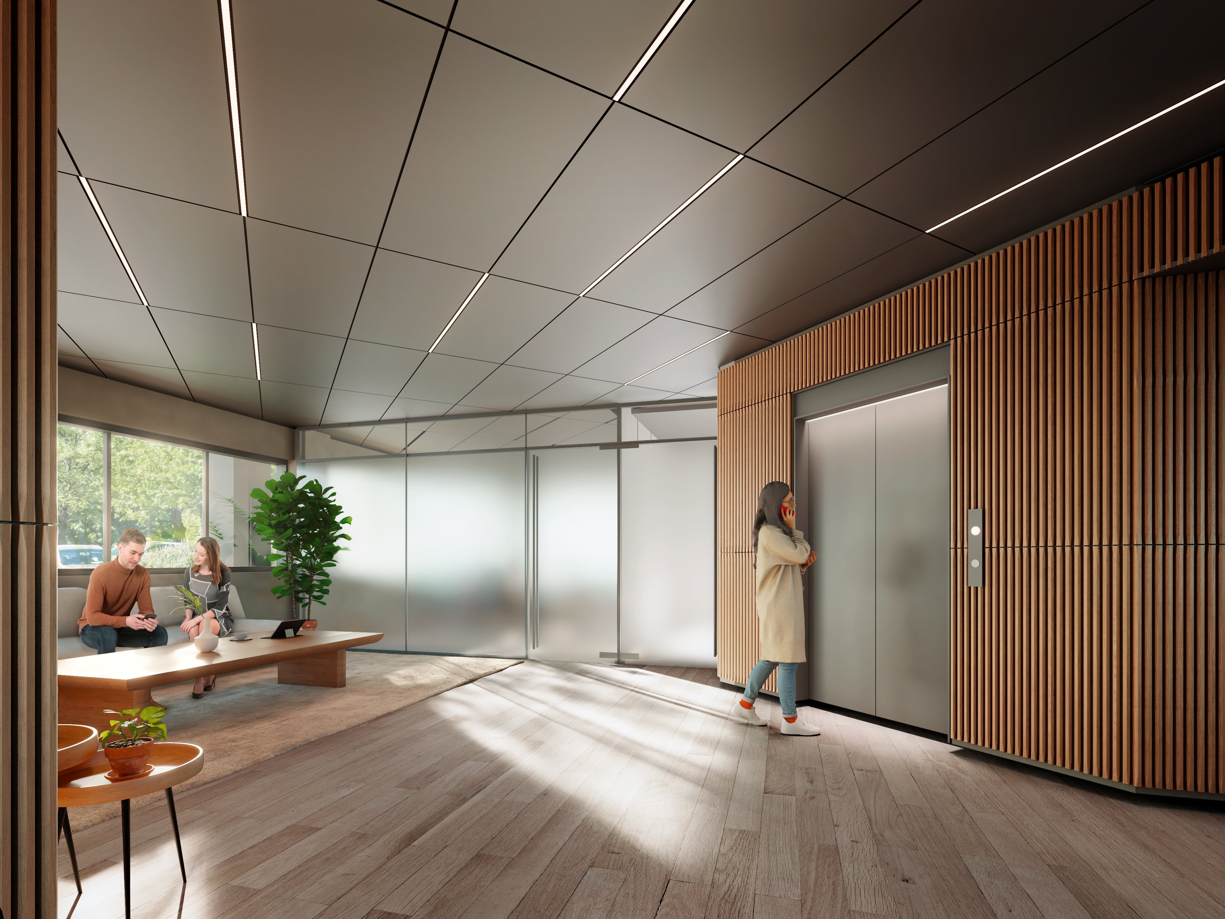 Office lobby and elevators, internal view.