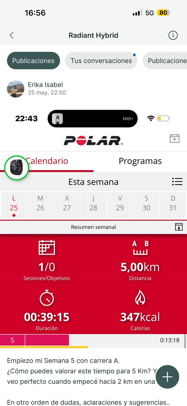 5 km en 39 minutos registrados en el Polar