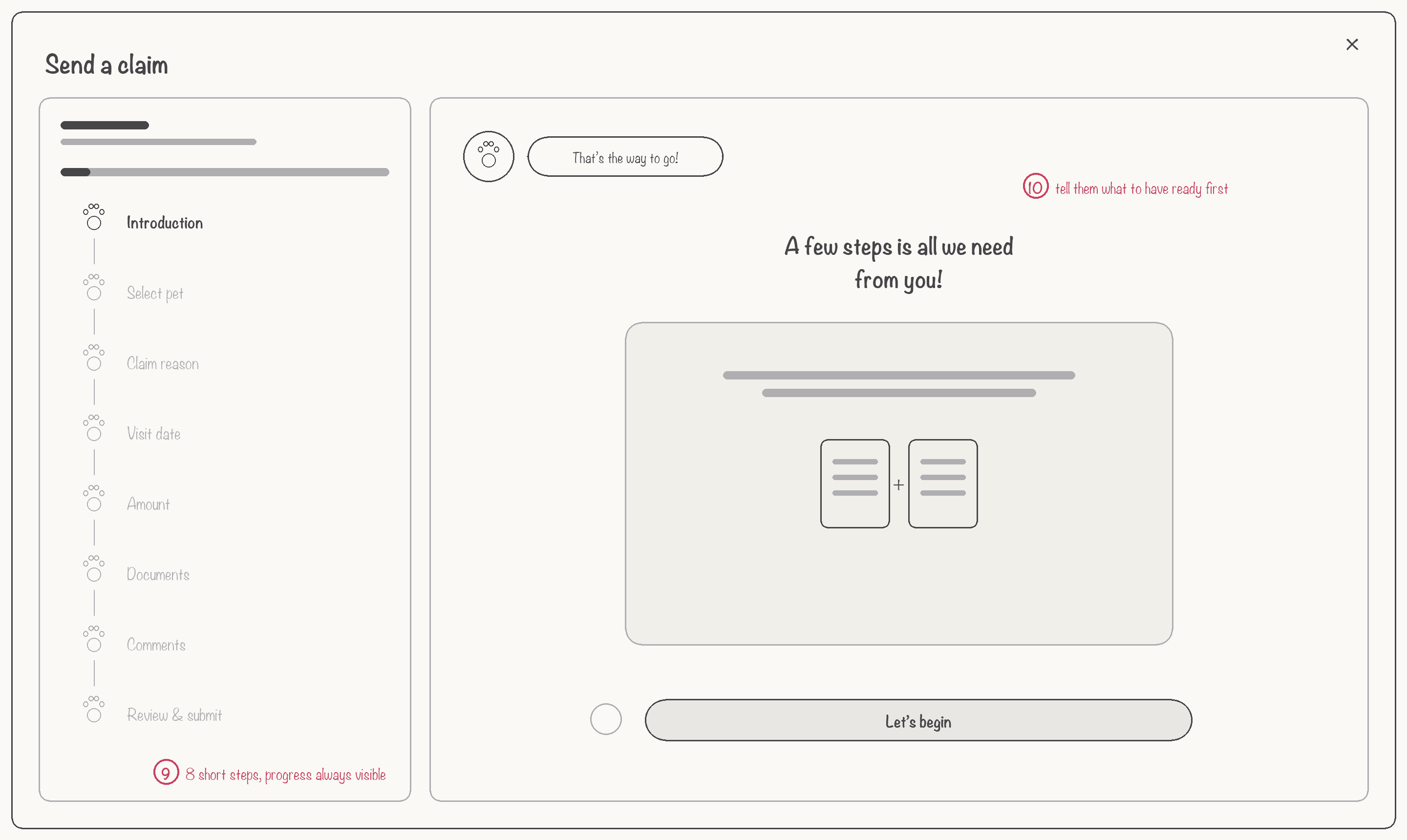 Lo-fi wireframe — Send a claim