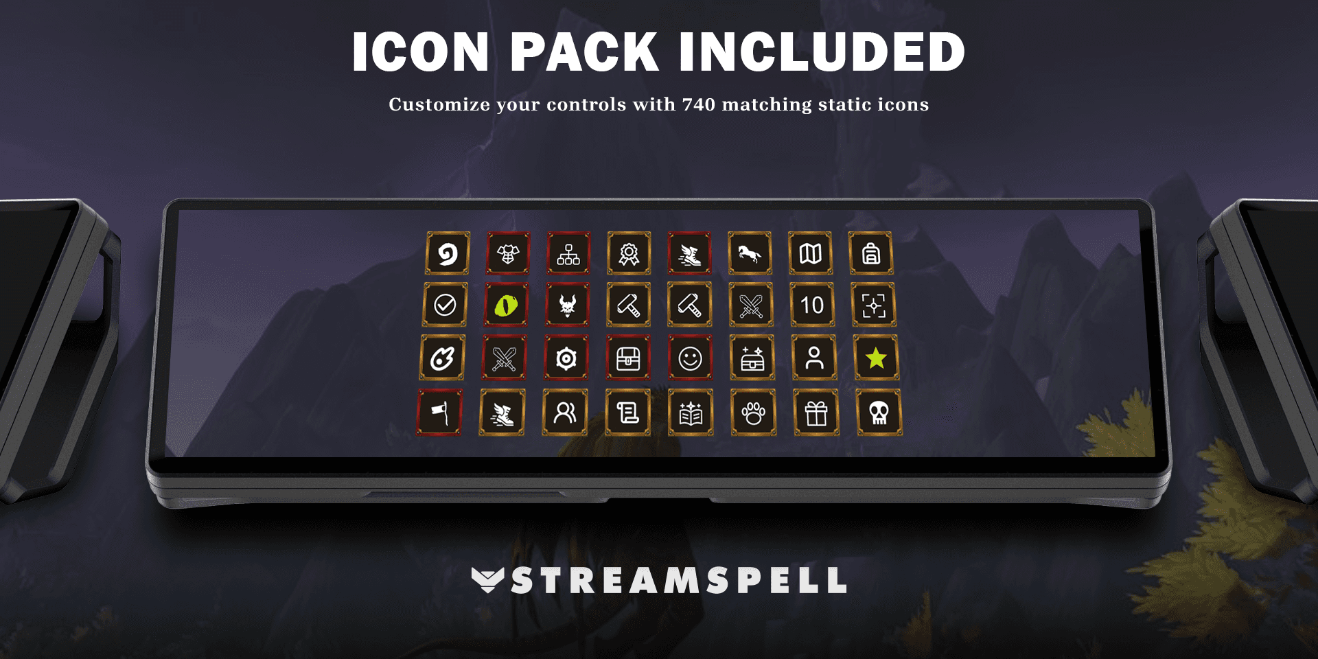 World of Warcraft XENEON EDGE icon-pack preview showing matching gold and red control artwork