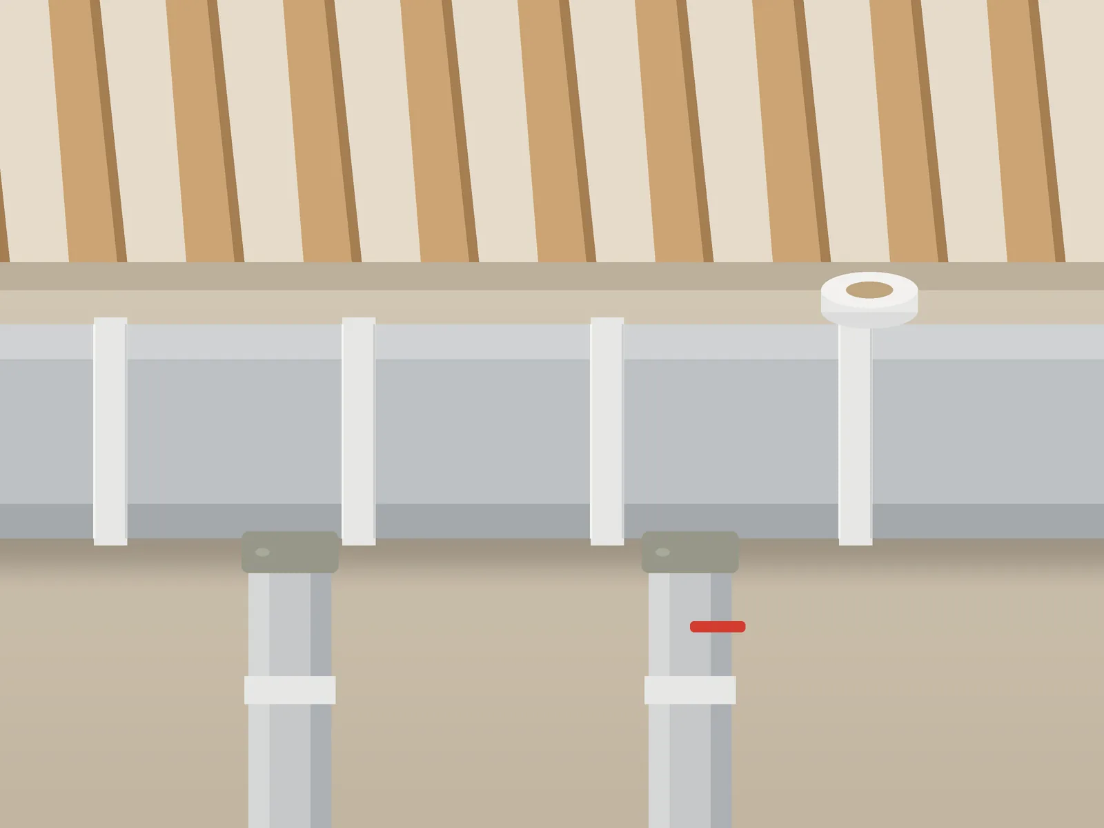 Basement ductwork with seams sealed with foil tape and mastic