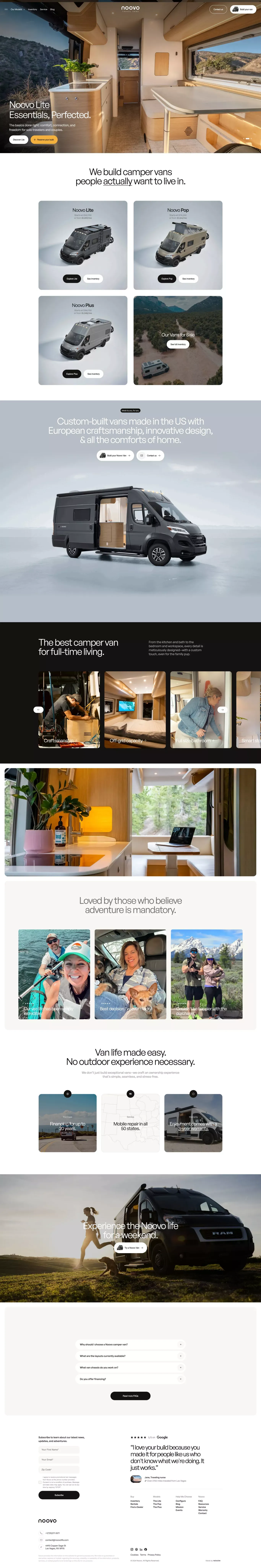 Noovo Camper Vans landing page screenshot showcasing Automotive and Travel design