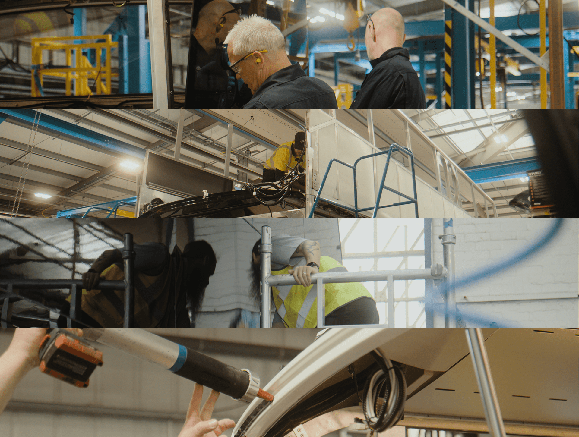 A collection of frames in a bus factory