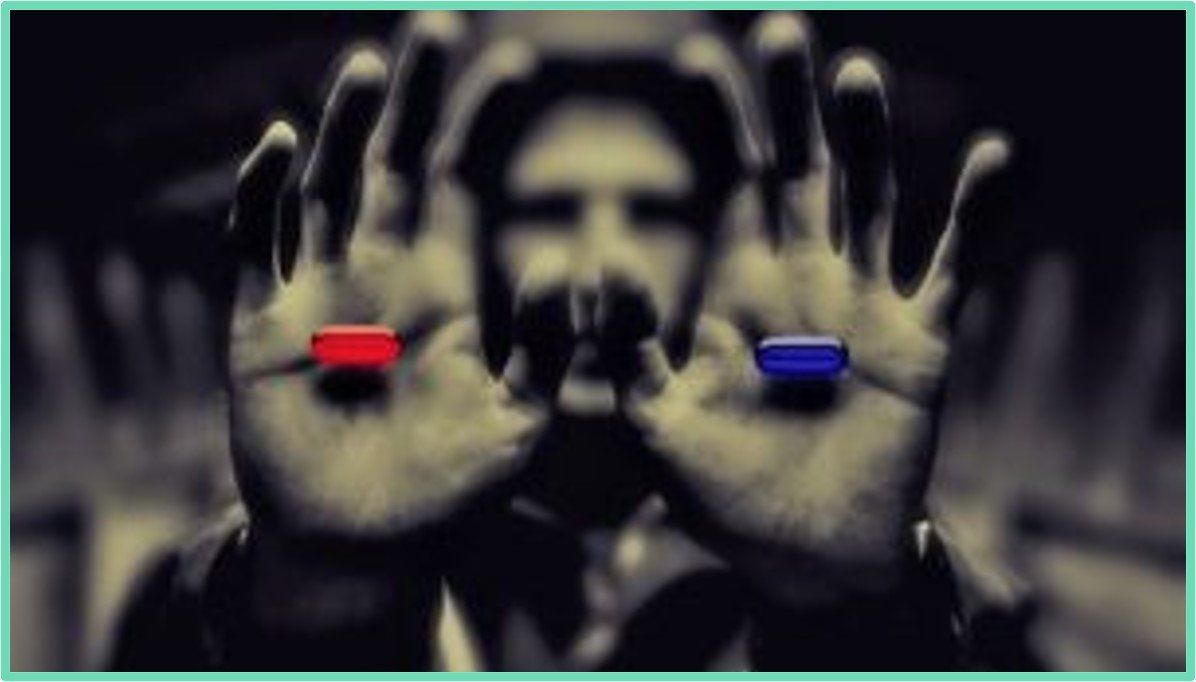 A Team Day to Set Your Goals — red pill or blue pill concept image