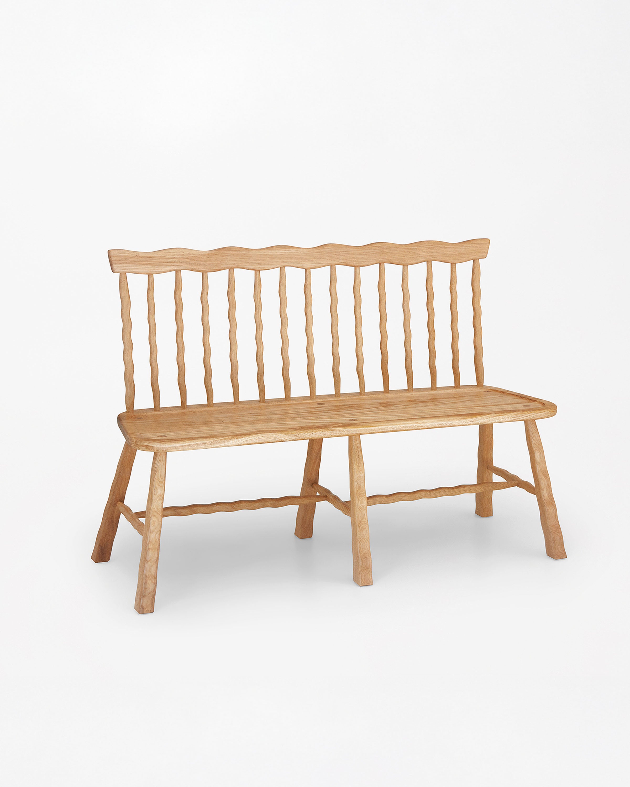 Windsor Bench in Oak on white background
