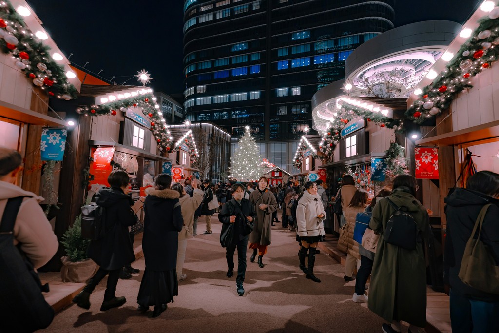 Christmas market in Japan people walking