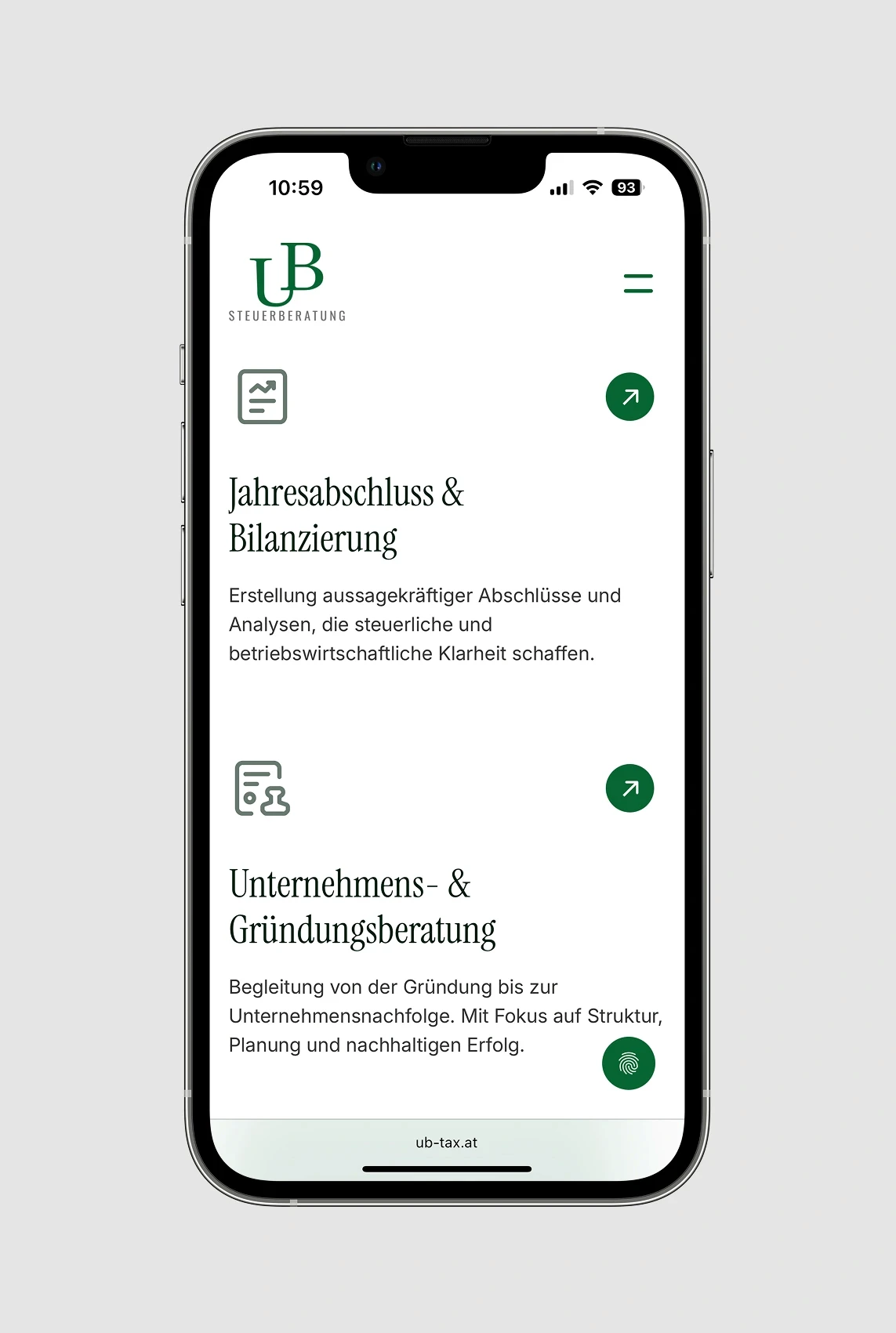 Mockup Mobile responsive Website, Spezielisierungen UX Design