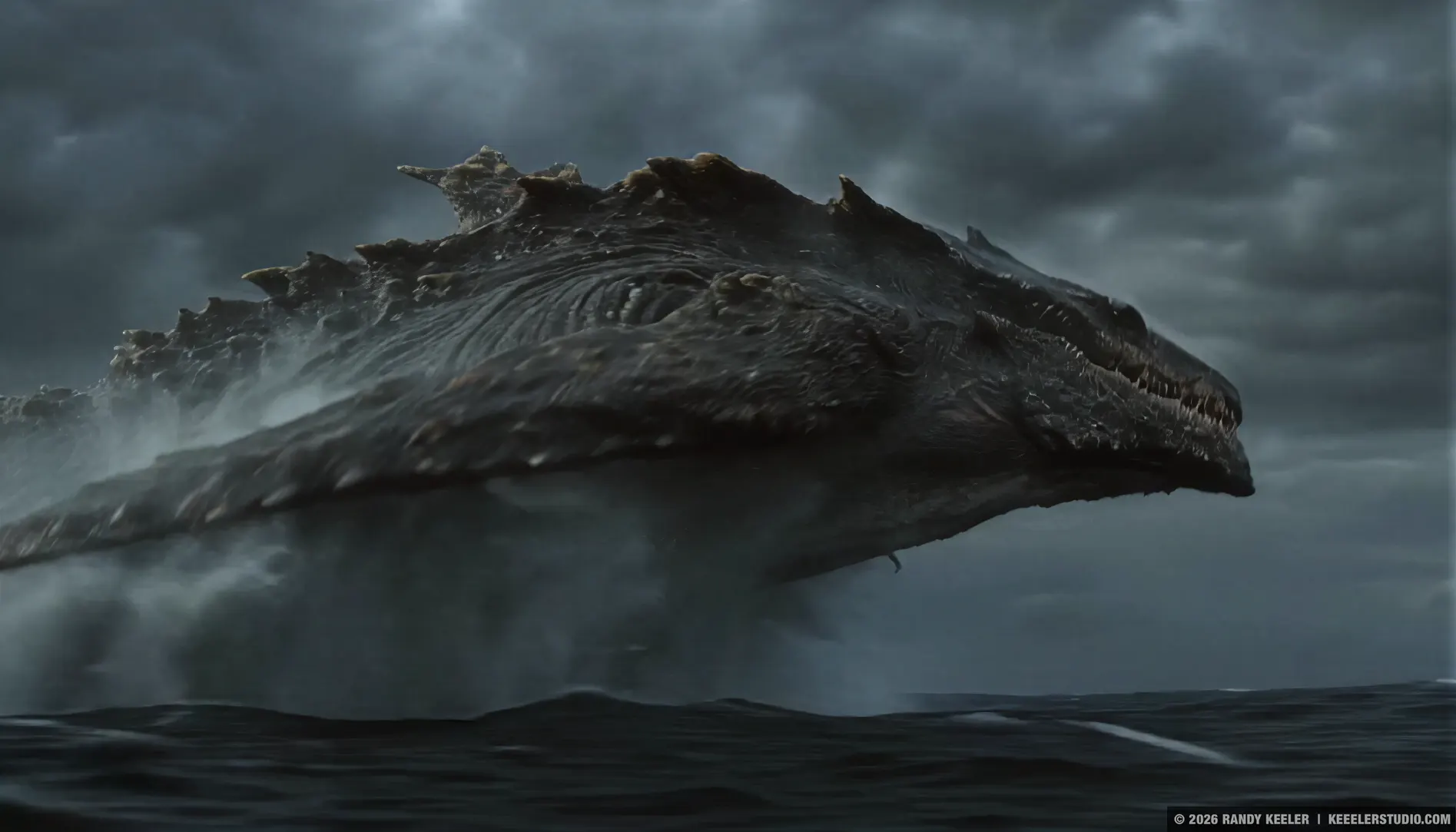 Sea monster plunging into dark waters