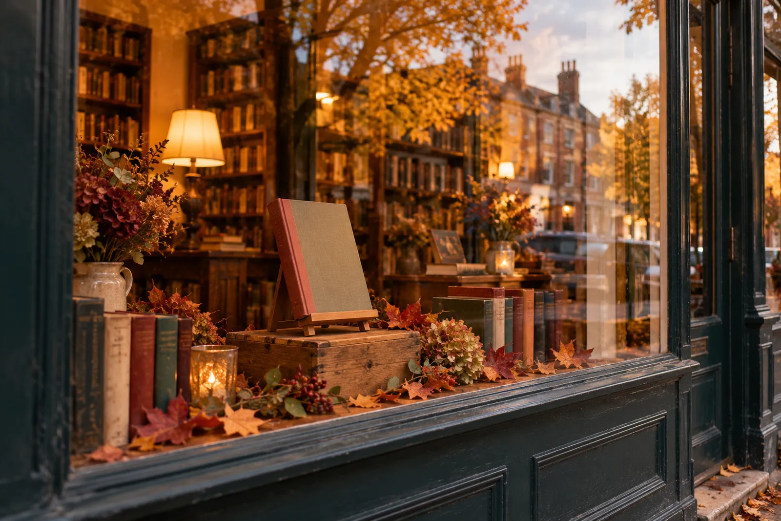 The shop window on an autumn evening