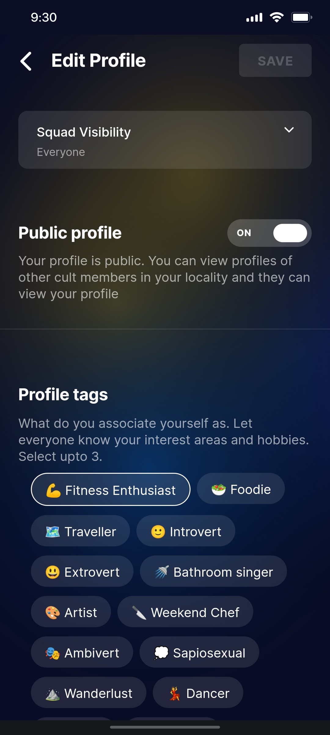 Cult.fit App Edit Profile Screen