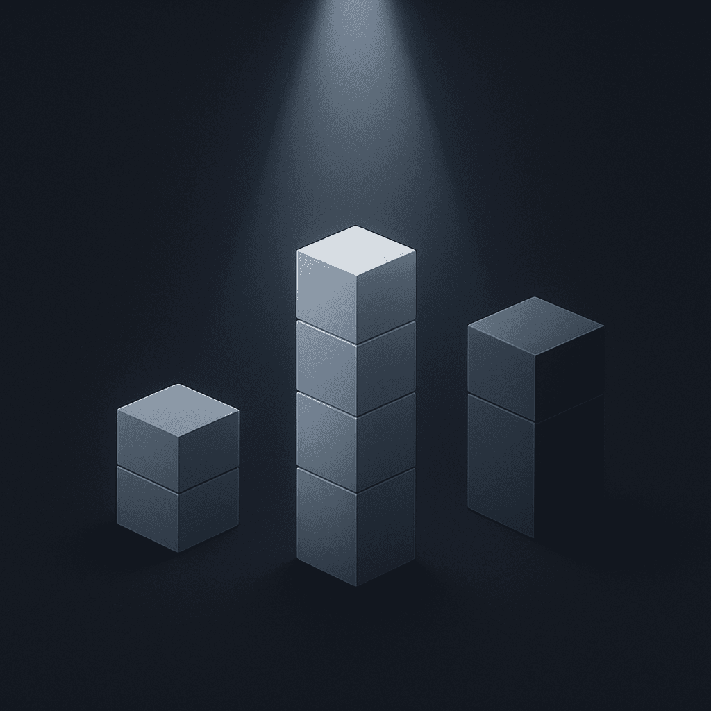 Three block stacks visualizing premium, mid-tier, and entry-level AEO platform value, mid-tier highlighted