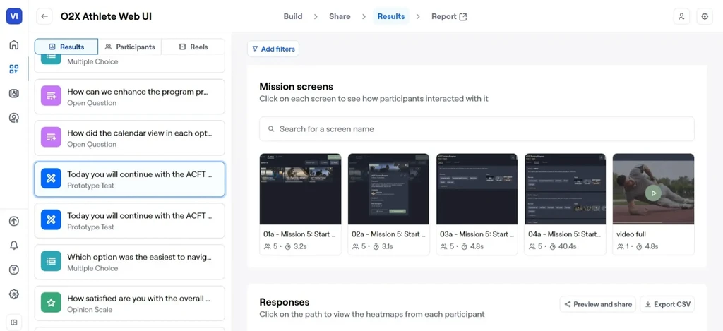 O2X athlete web UI screen