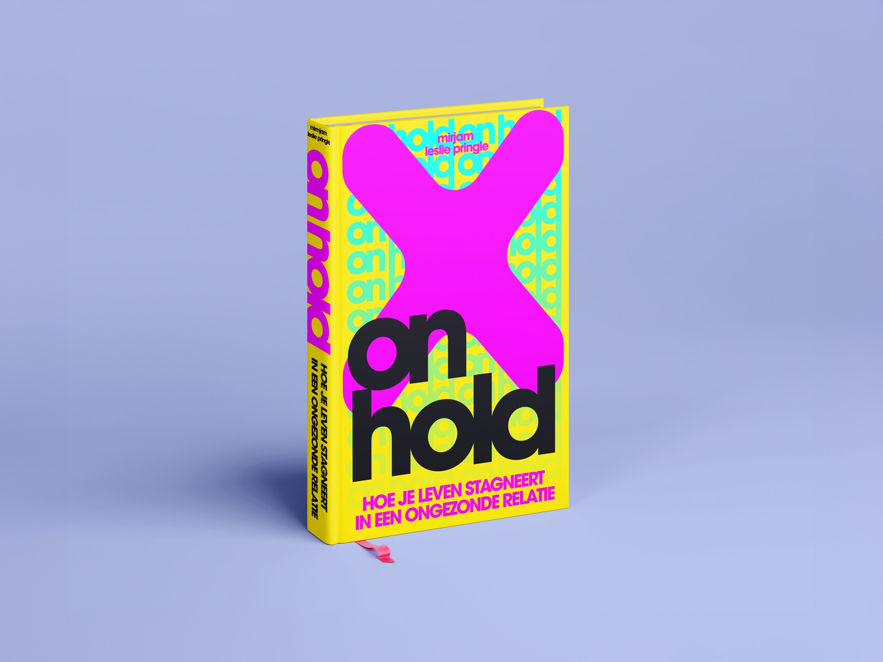 Book cover for On Hold by Mirjam Leslie Pringle with bright yellow and pink