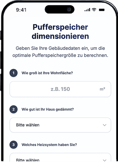 Mockup Vorschau des Pufferspeichergrößenrechner auf einem iPhone.