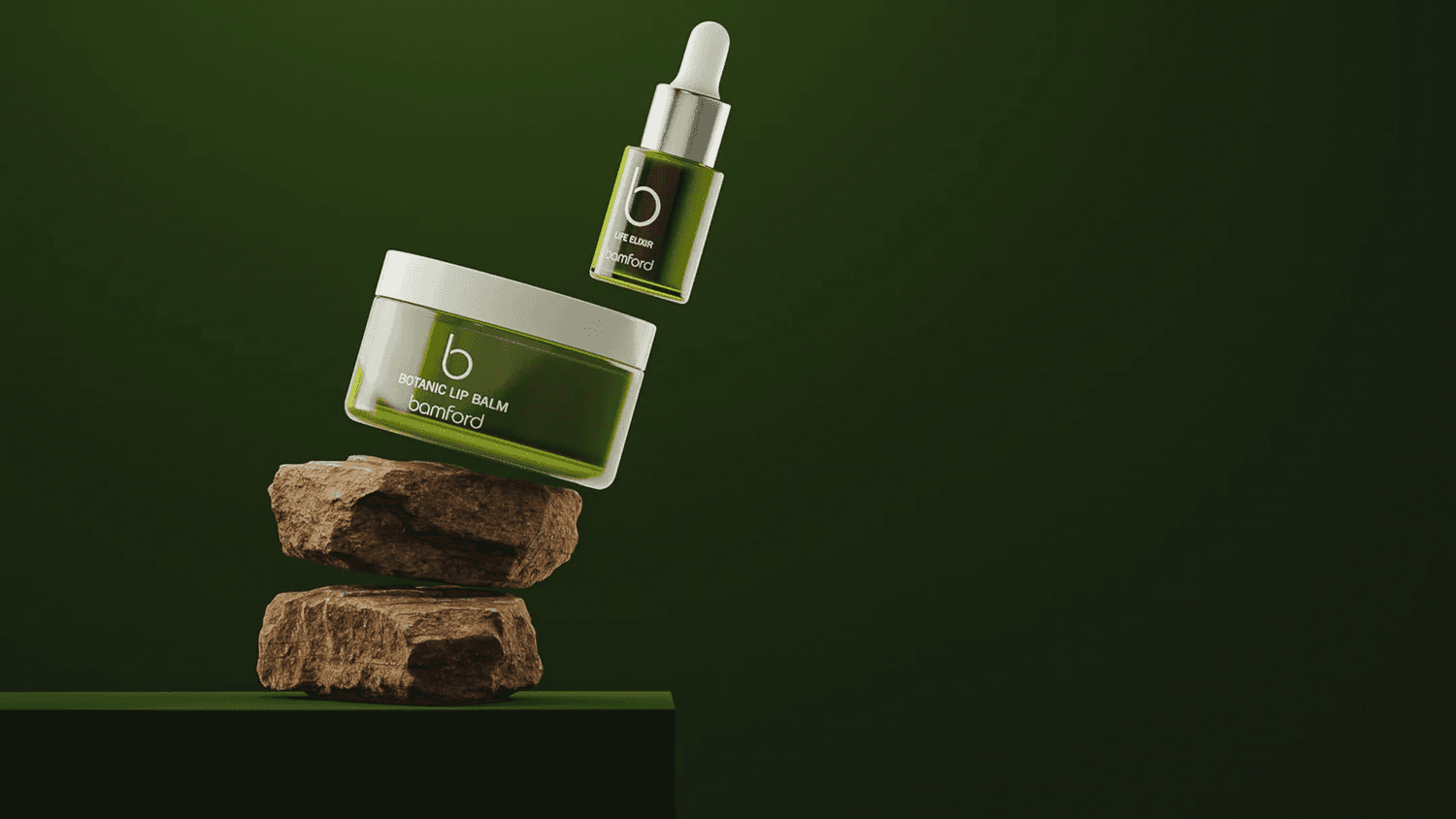 CGI product render of luxury skincare bottle for Bammford by Este Studio

