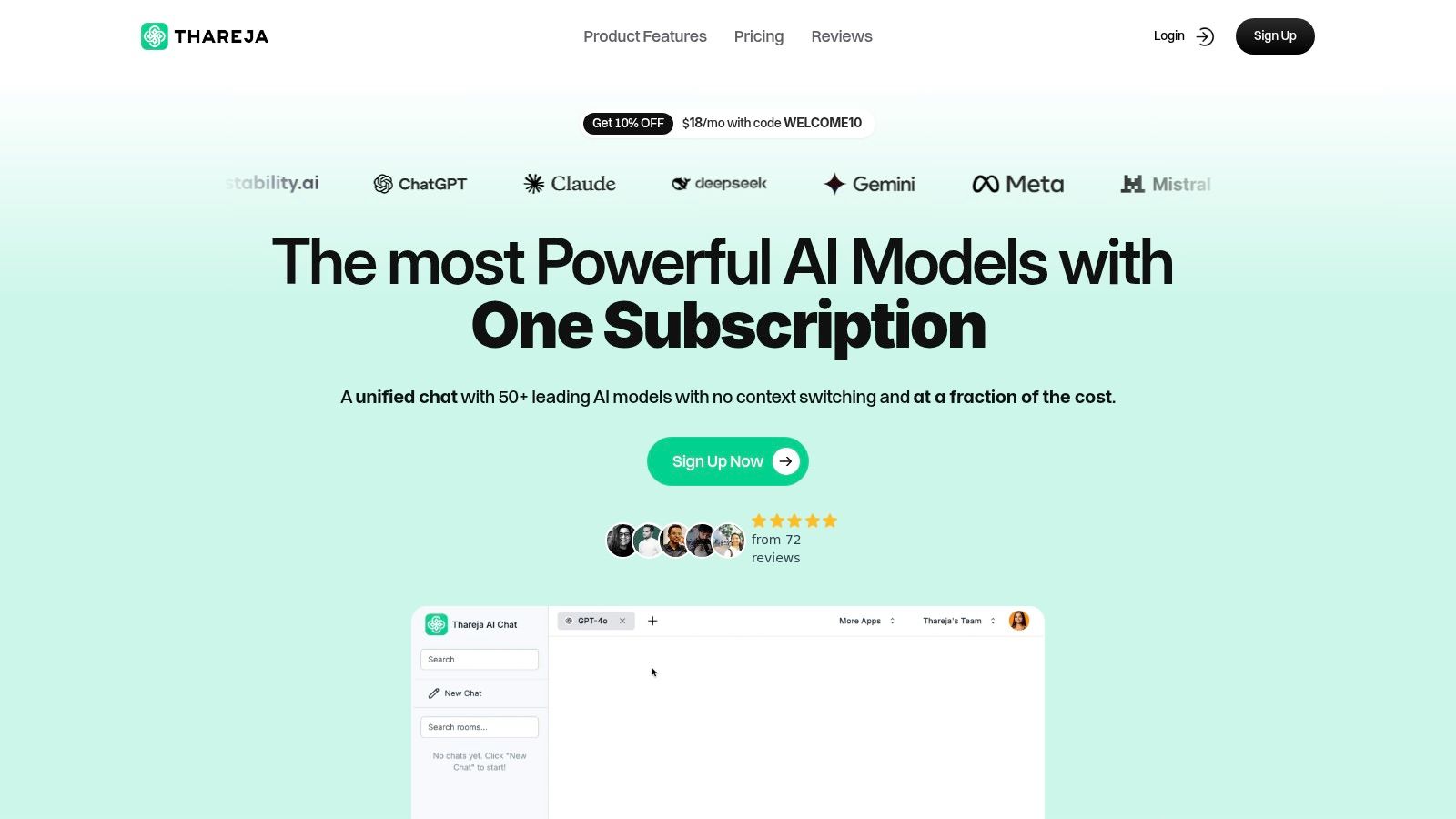 Thareja AI platform showcasing its multi-model interface for content generation