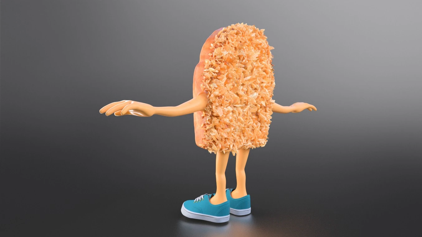 3D Render of the coconut back of a zwieback character