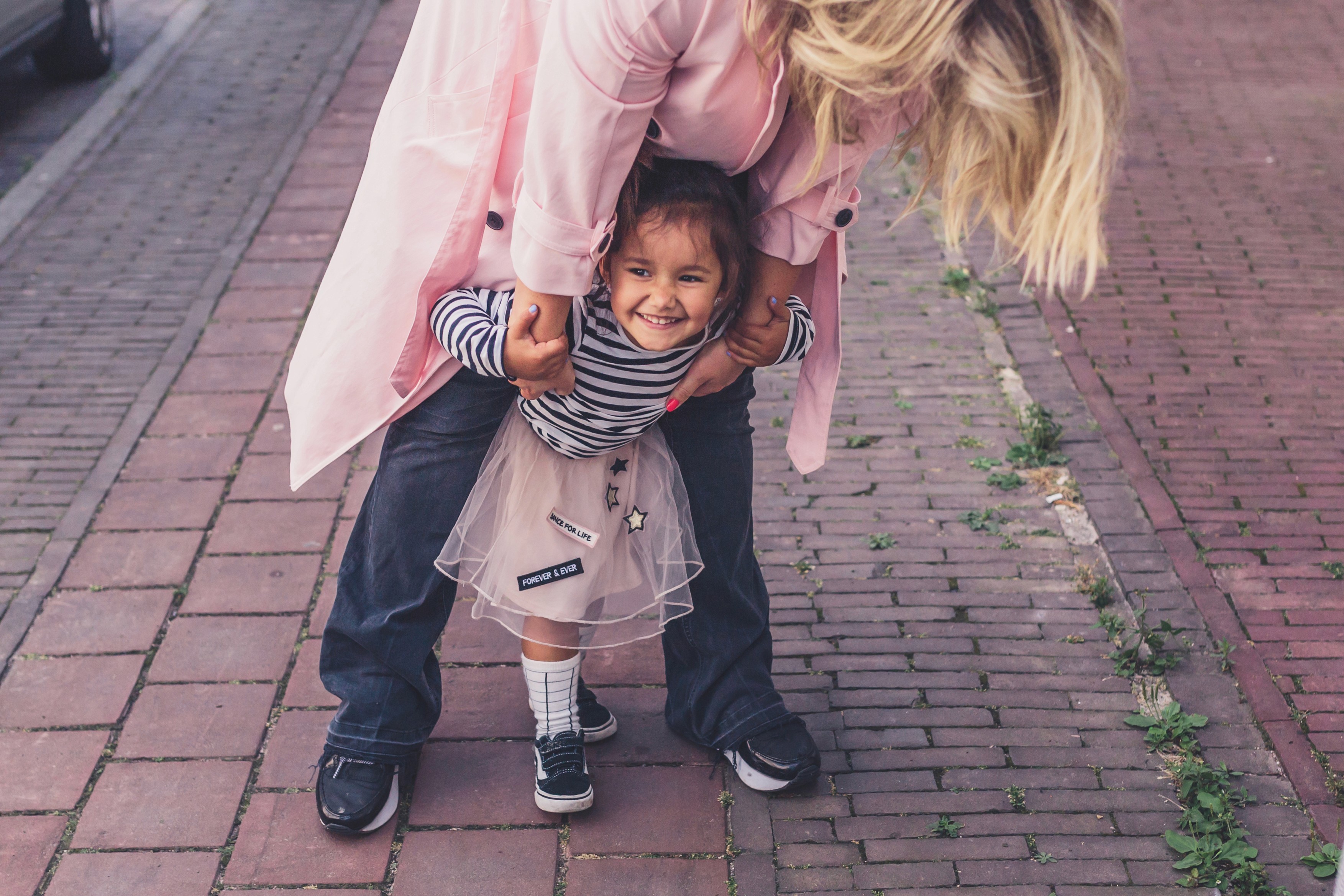 Babysitter walks with the kids