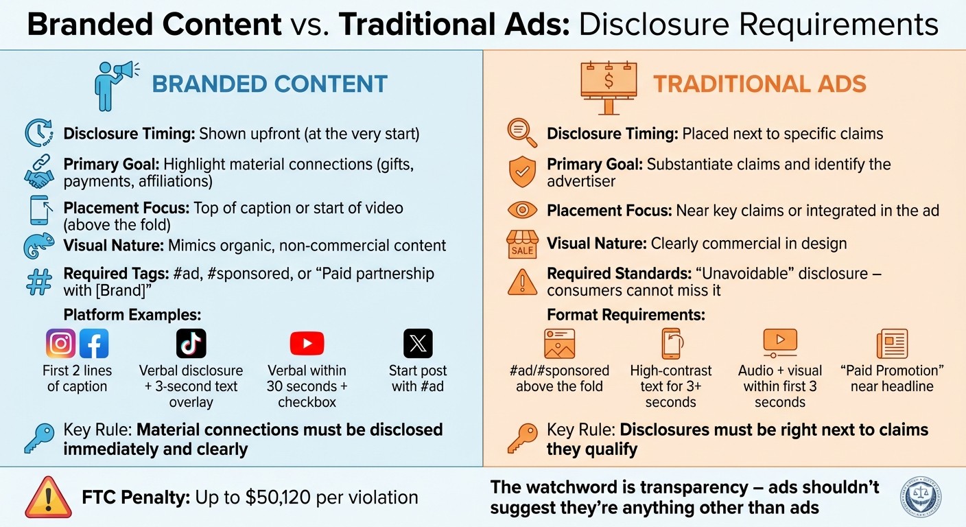 Branded Content vs Traditional Ads Disclosure Requirements Comparison