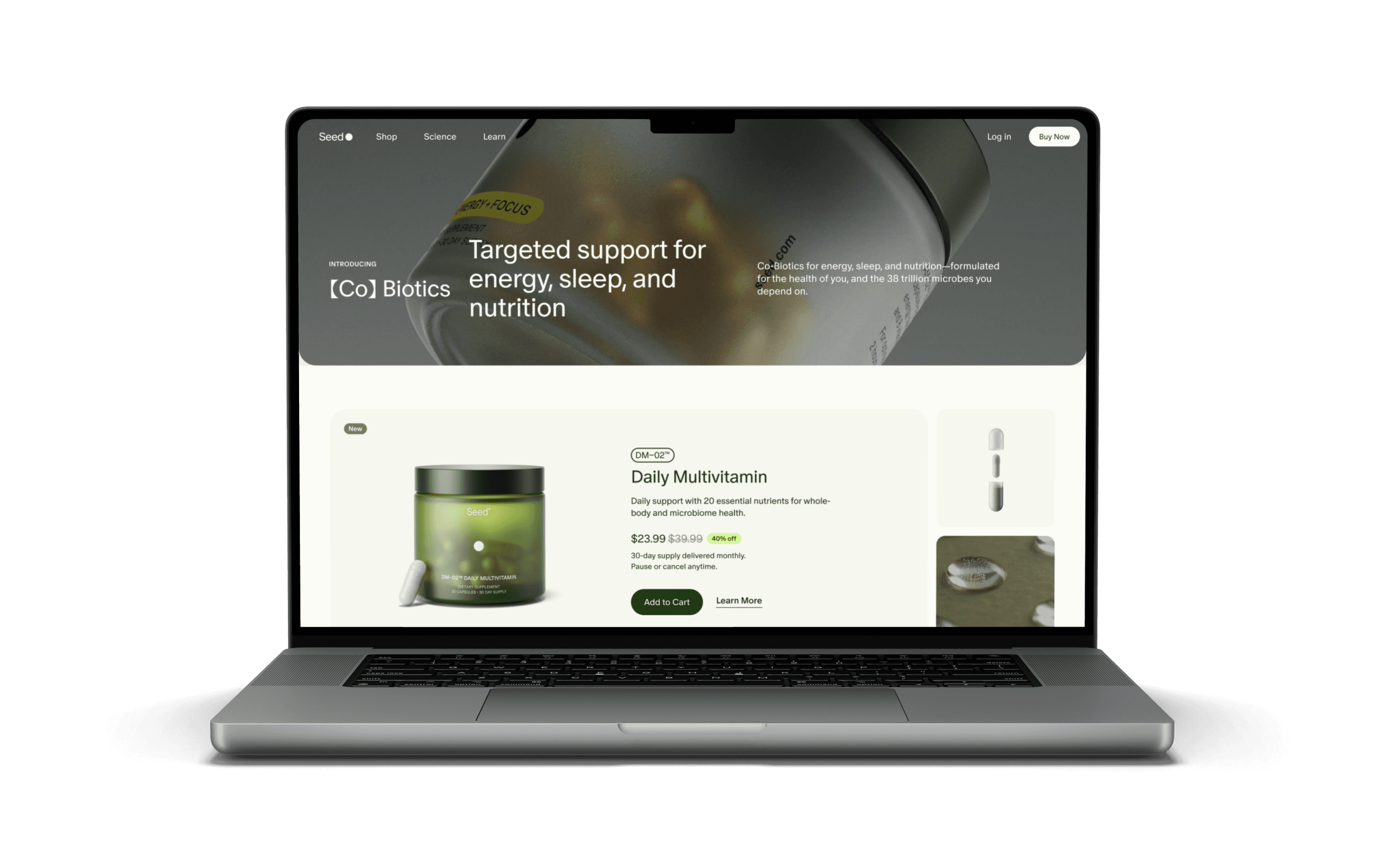 desktop mockup image of seed's updated product listing page