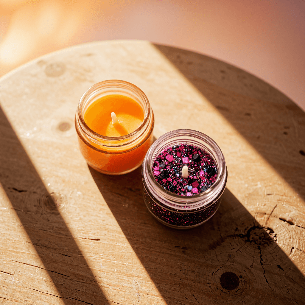 product photography of two small jars of scented candles