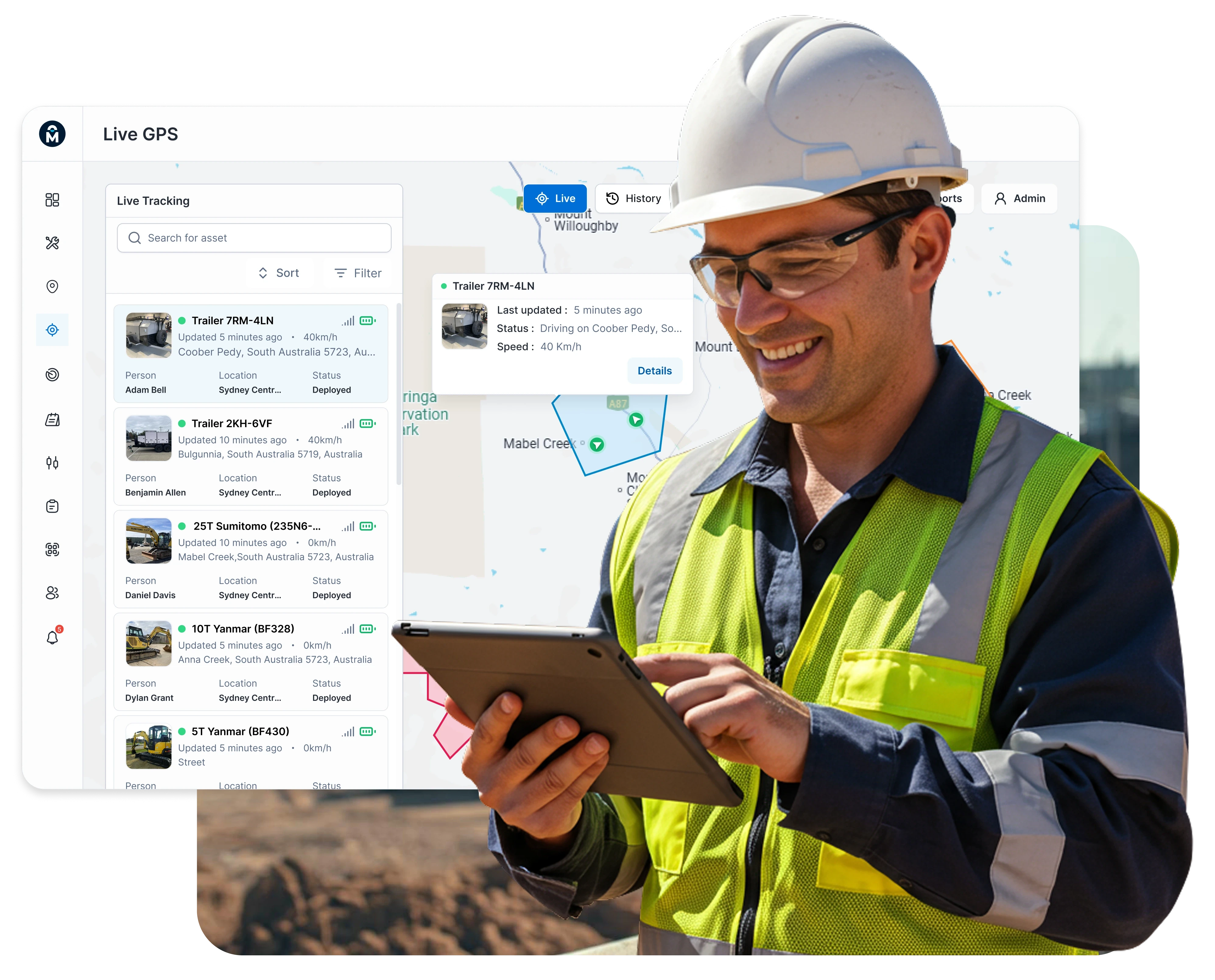 MapTrack asset tracking dashboard showing live QR asset registry