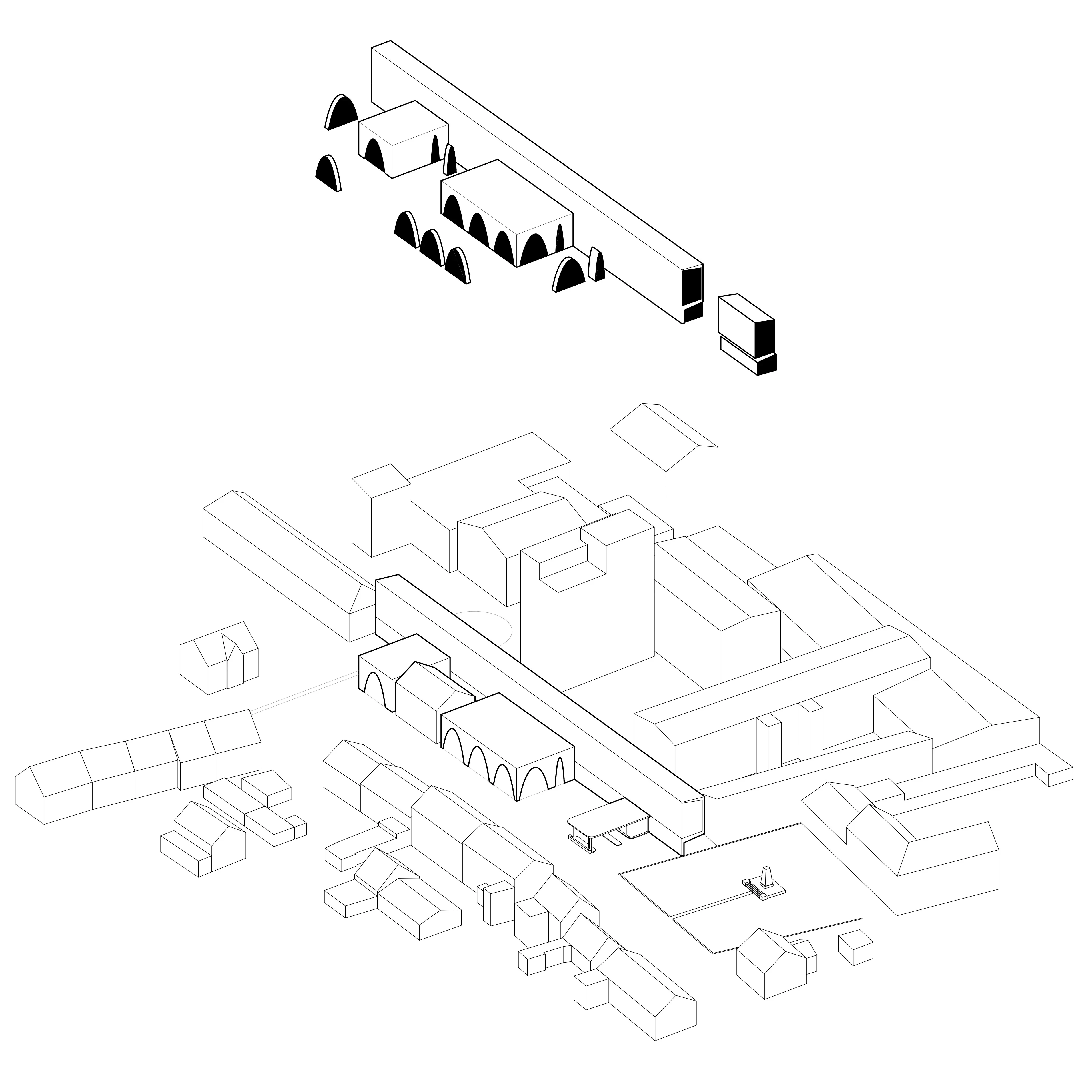 Axonometrische Darstellung der Fassadenöffnungen im Entwurf Tankstelle Kyritz