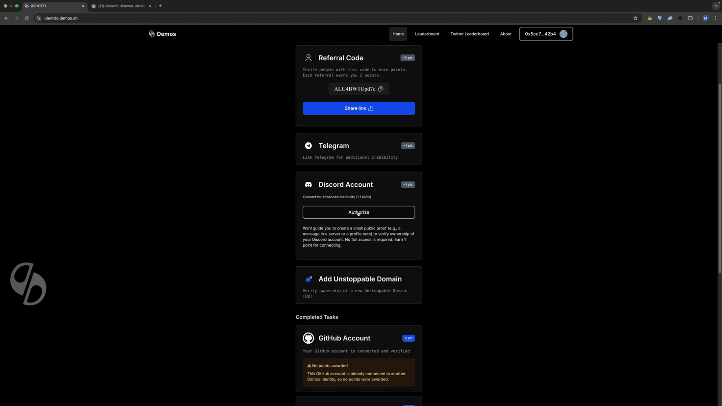 Discord authorization button