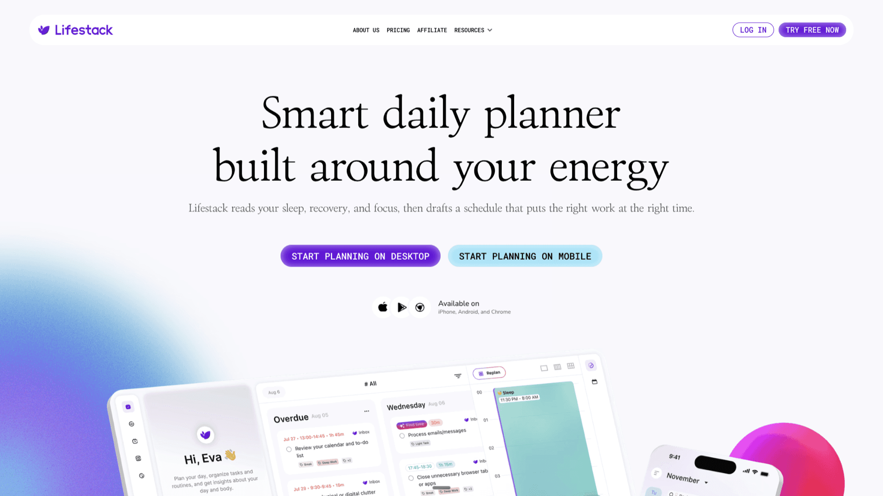 Lifestack AI planner app website