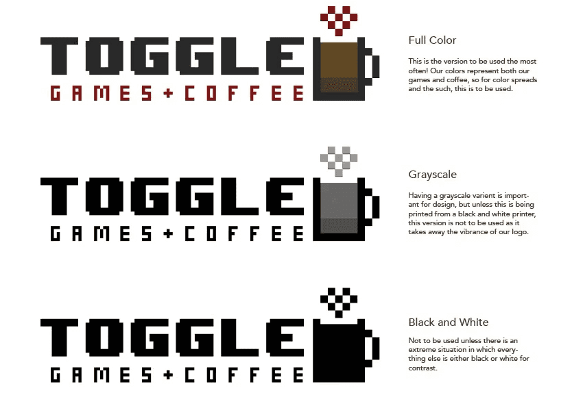Image from Toggle's identity handbook showing correct logo color variations.