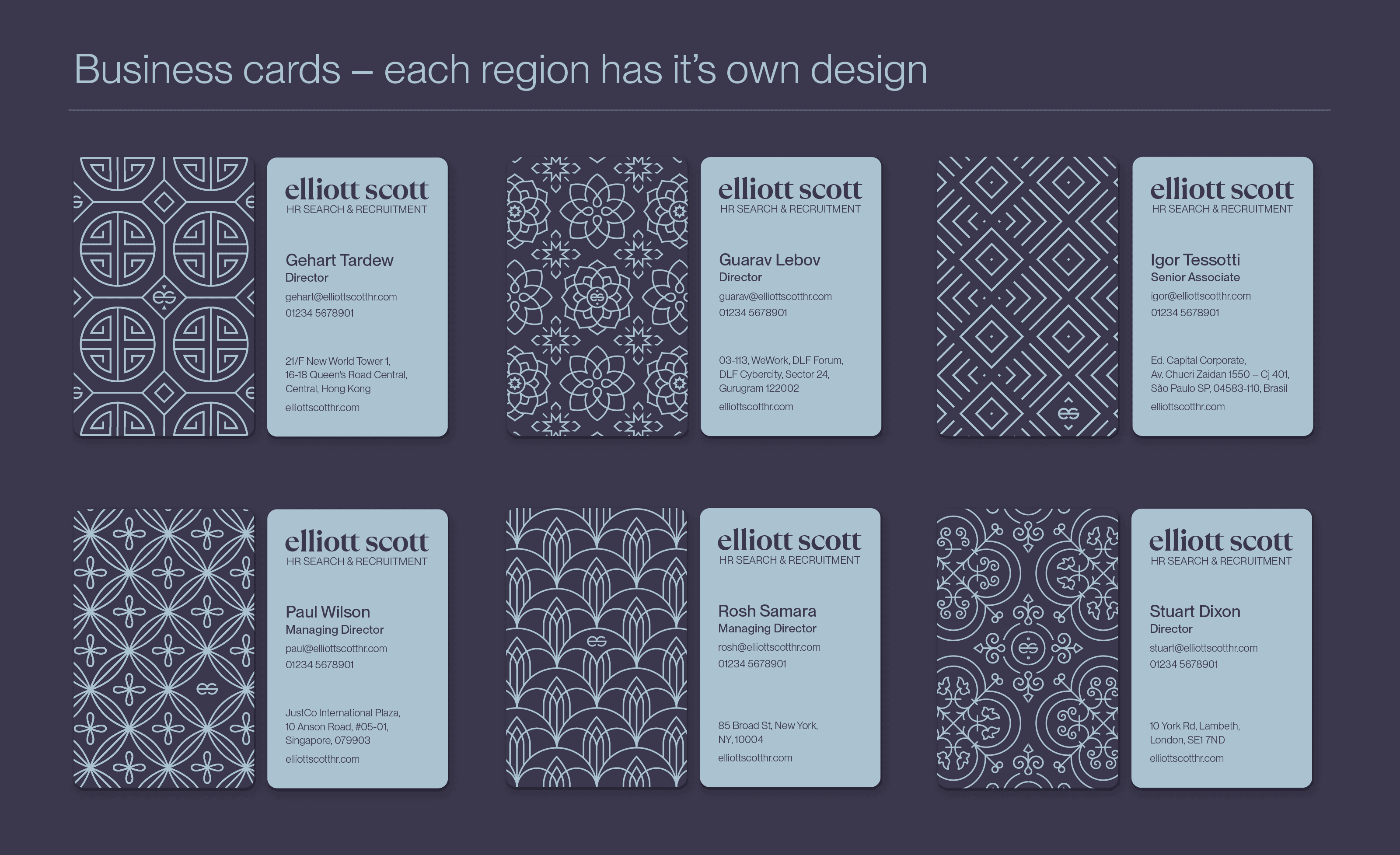 Elliott Scott HR brand identity guidelines business cards