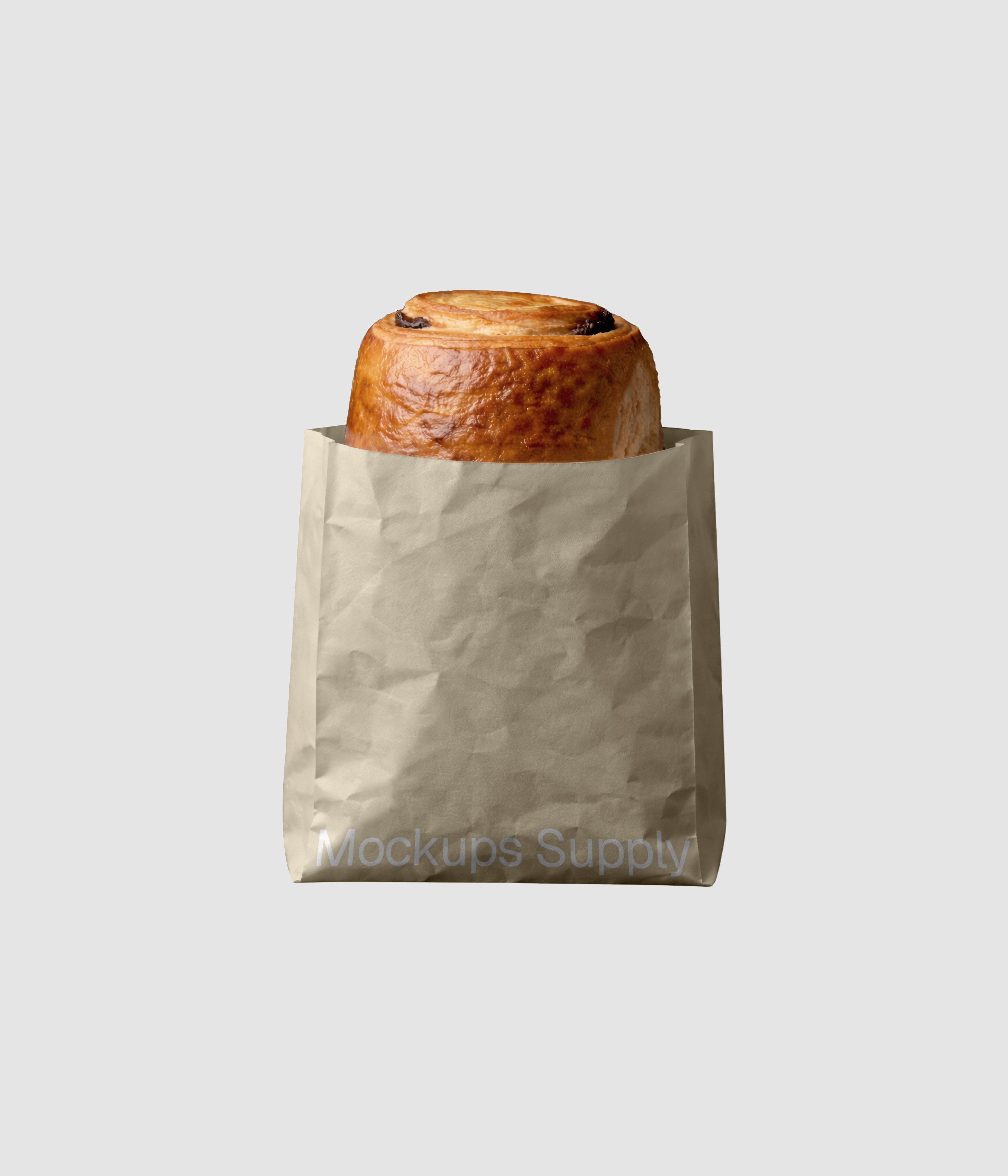 Pain au chocolat in paper bag mockup for photoshop download psd on neutral background