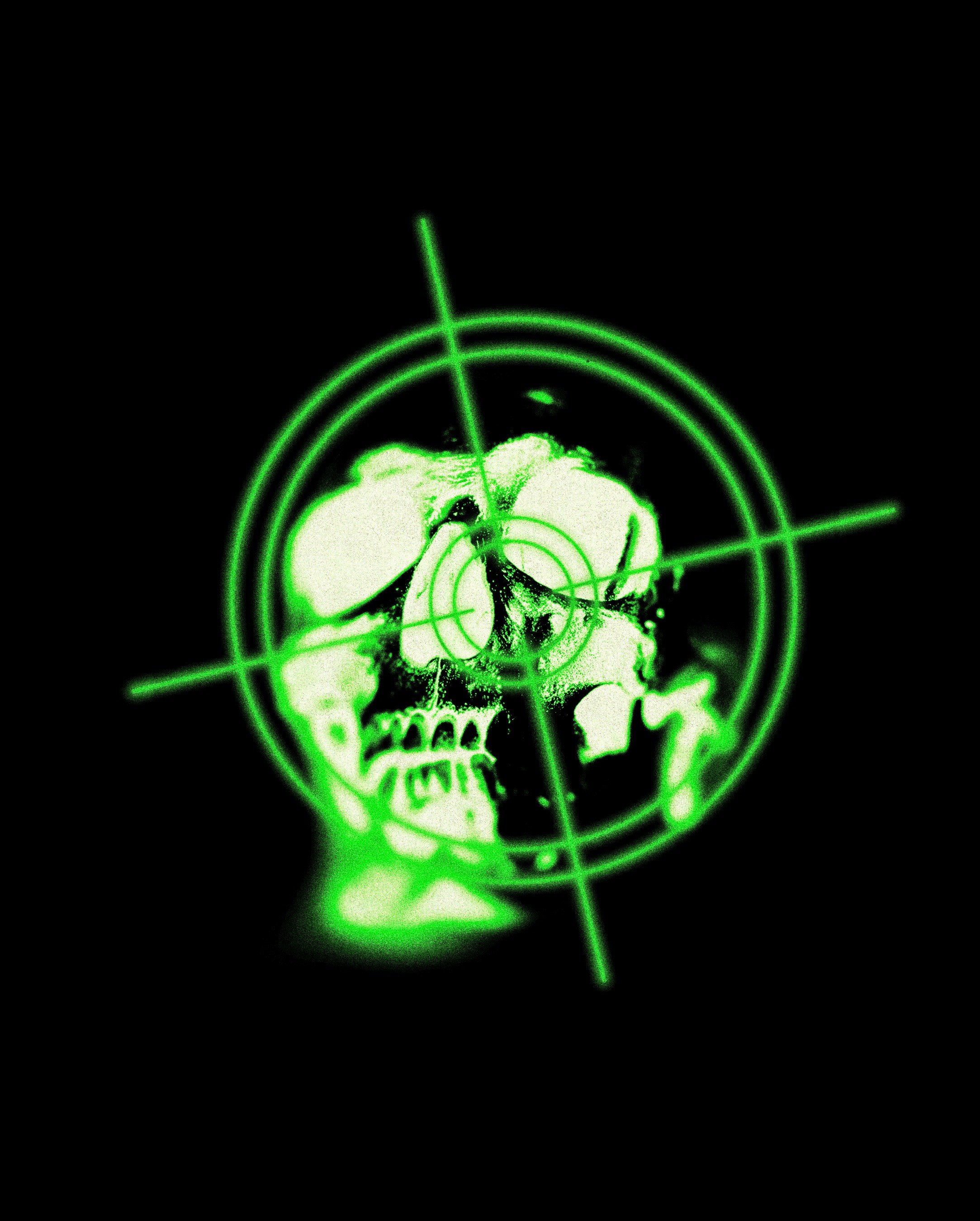 Green Skull with an Aim to its forehead.