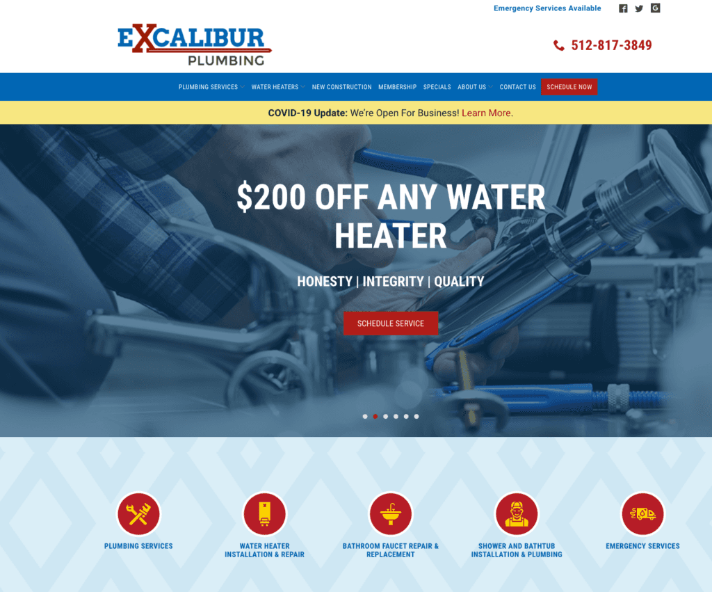 Excalibur Plumbing website example