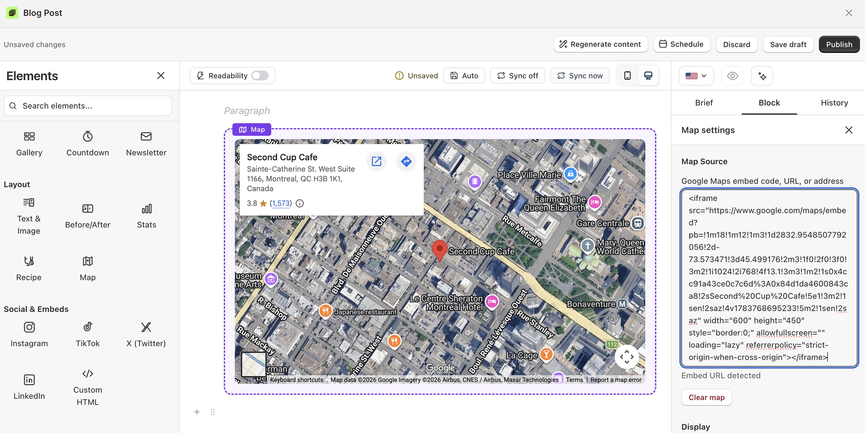 How to embed maps to a blog post in Shopify