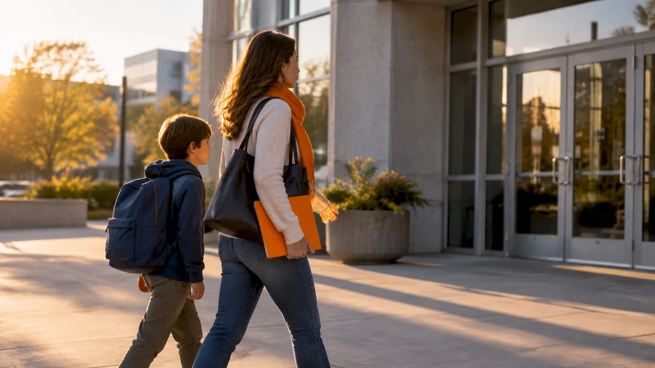 Caregiver and child arriving for waiver intake