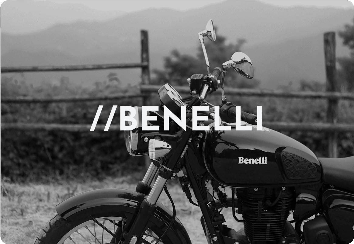 Black and white Benelli motorcycle, classic Italian motorbike.