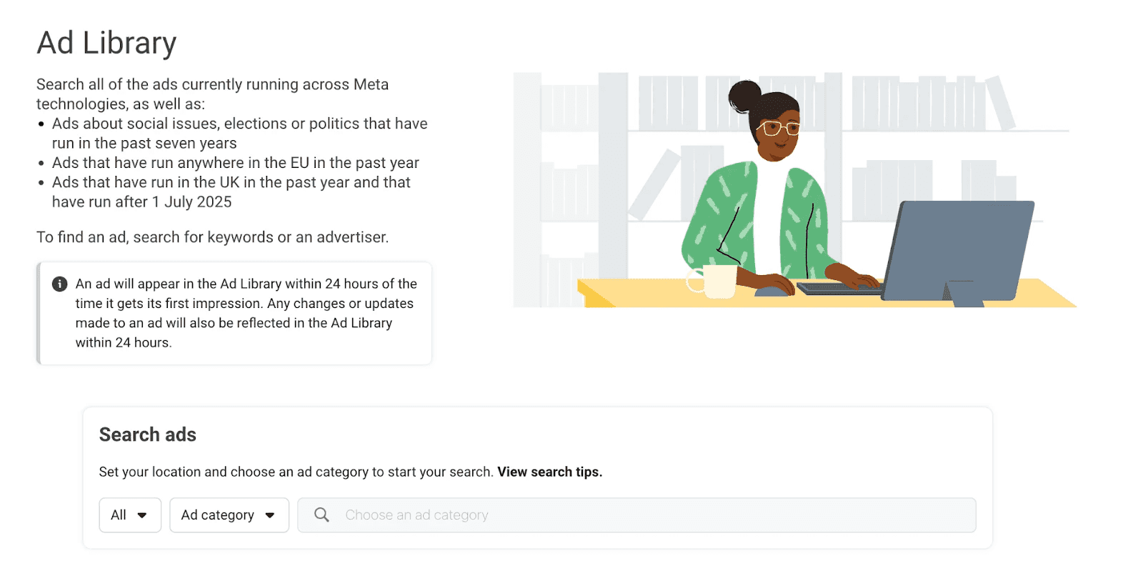 Meta Ad Library tool for researching Facebook and Instagram ads