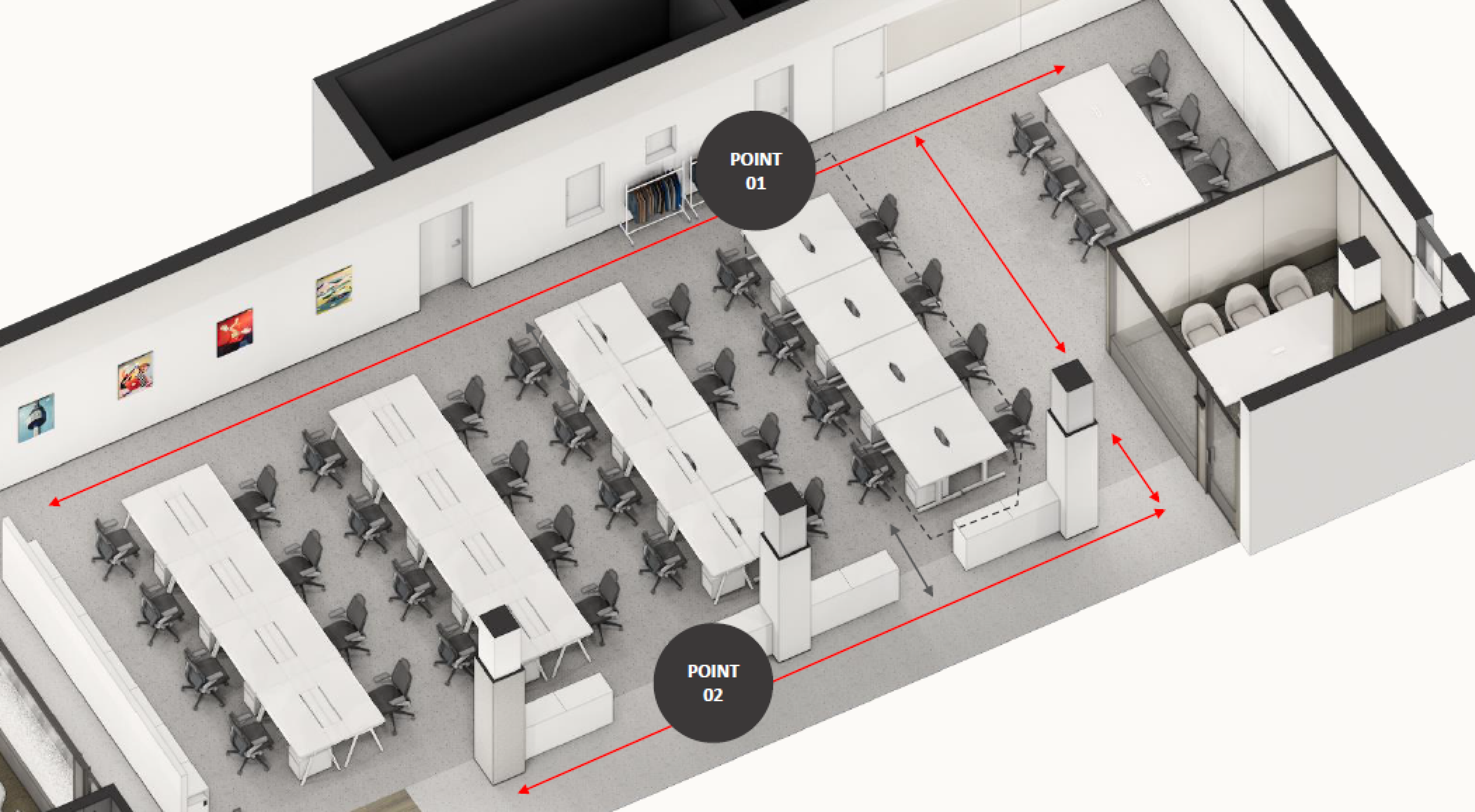 퓨처플레이 사옥의 효율적인 동선을 보여주는 설계도면