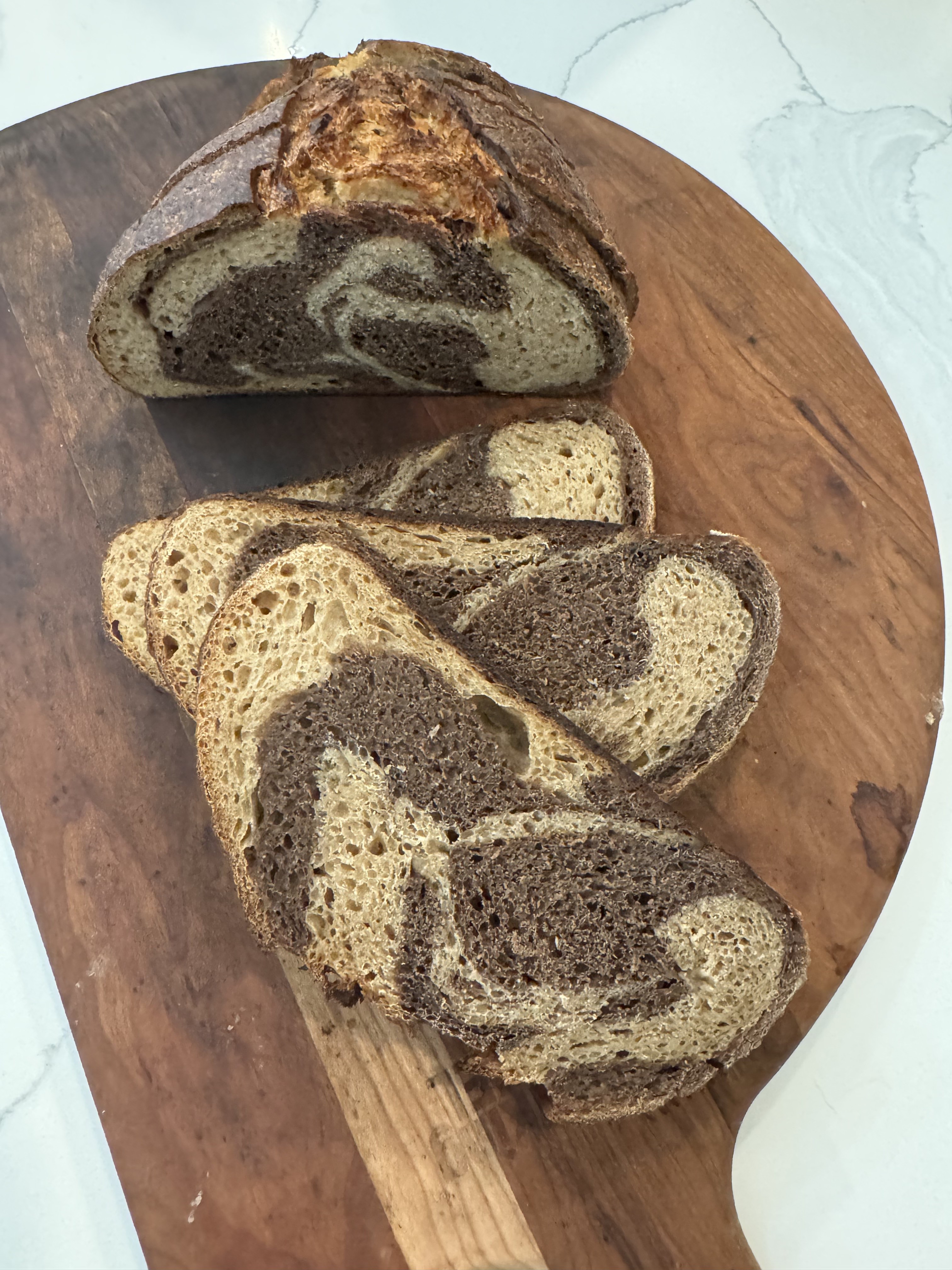 Sourdough rye bread on wooden board