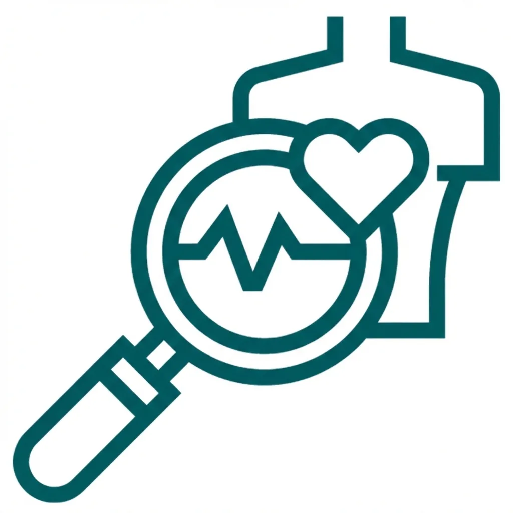 Ícone de lupa representando exames cardiológicos