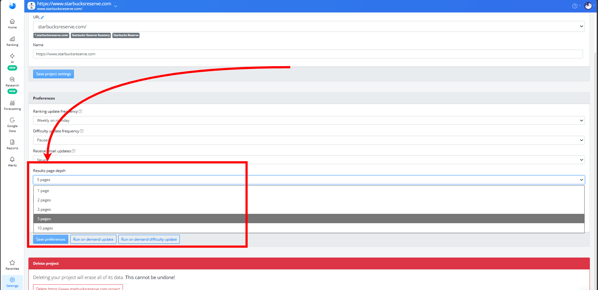 how-to-change-results-page-depth