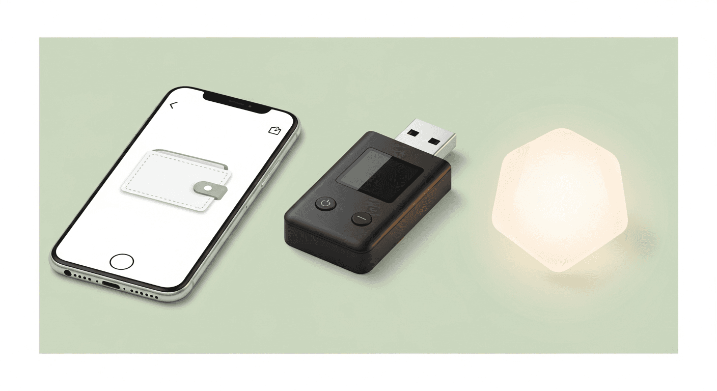 Visual comparison of Ethereum wallet types showing software, hardware, and smart account options on clean background