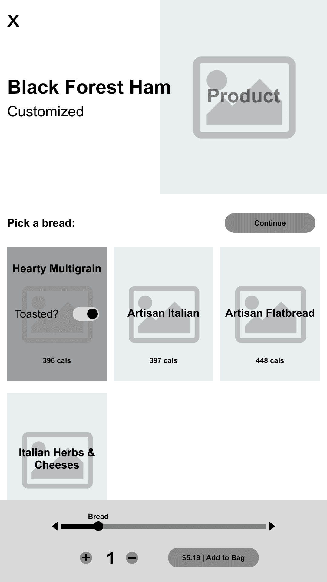 Wireframe design of the customization screen.