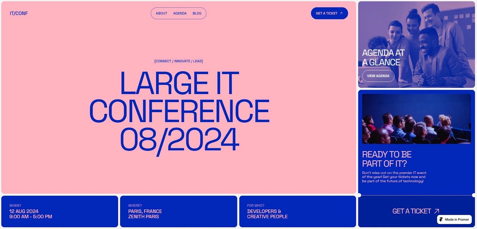 IT/CONF conference website template in Framer