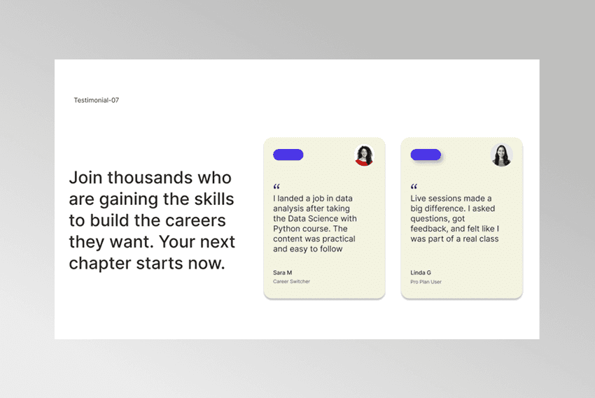 Skillsprout Testimonial section design 