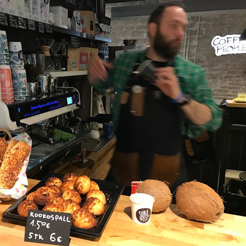 Coffee break at local food market