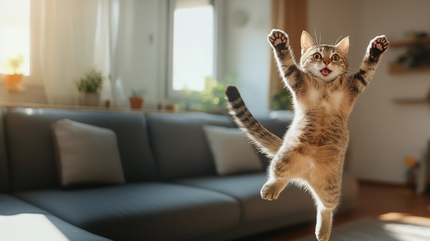 Photo of a funny cat jumping