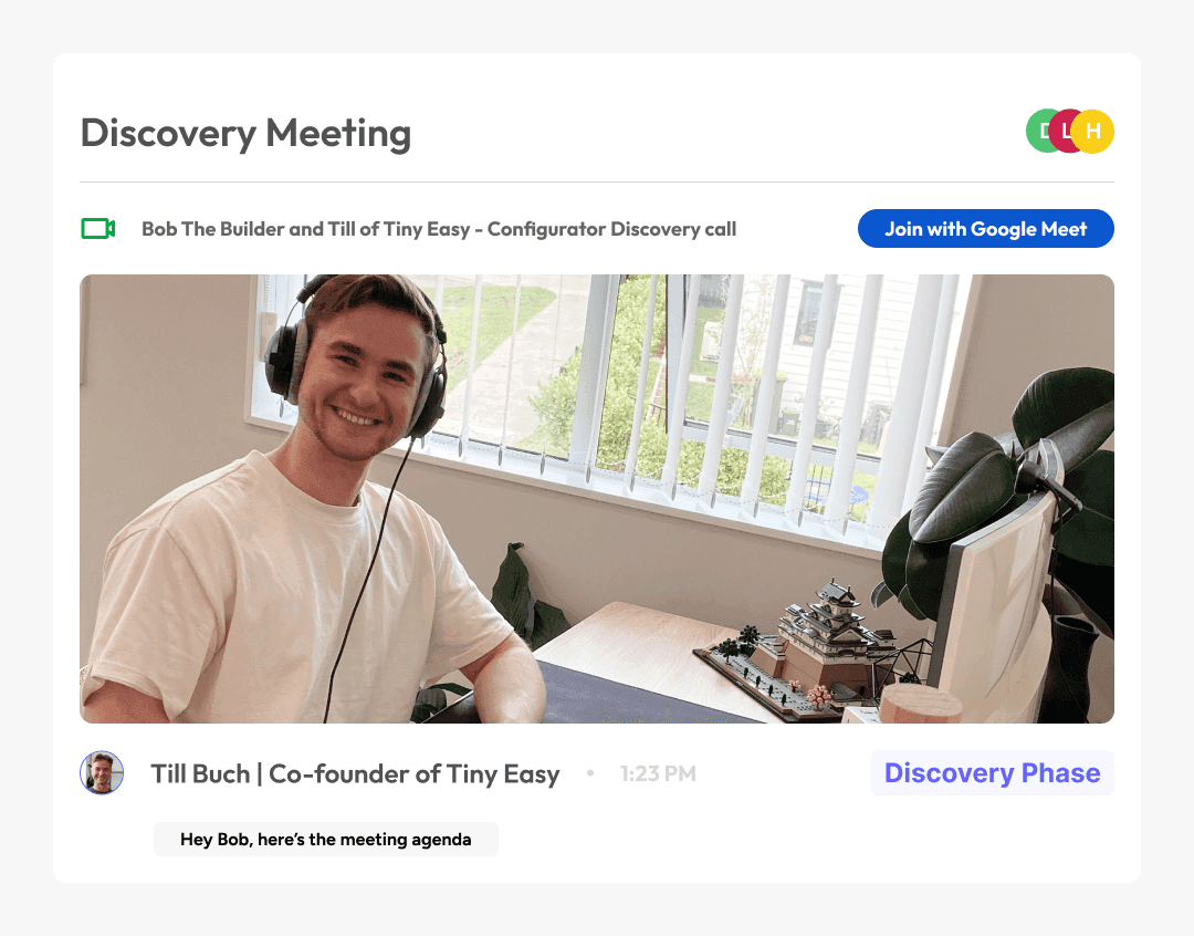 Till, co-founder of Tiny Easy Discovery Meeting for Configurator SetUp Process