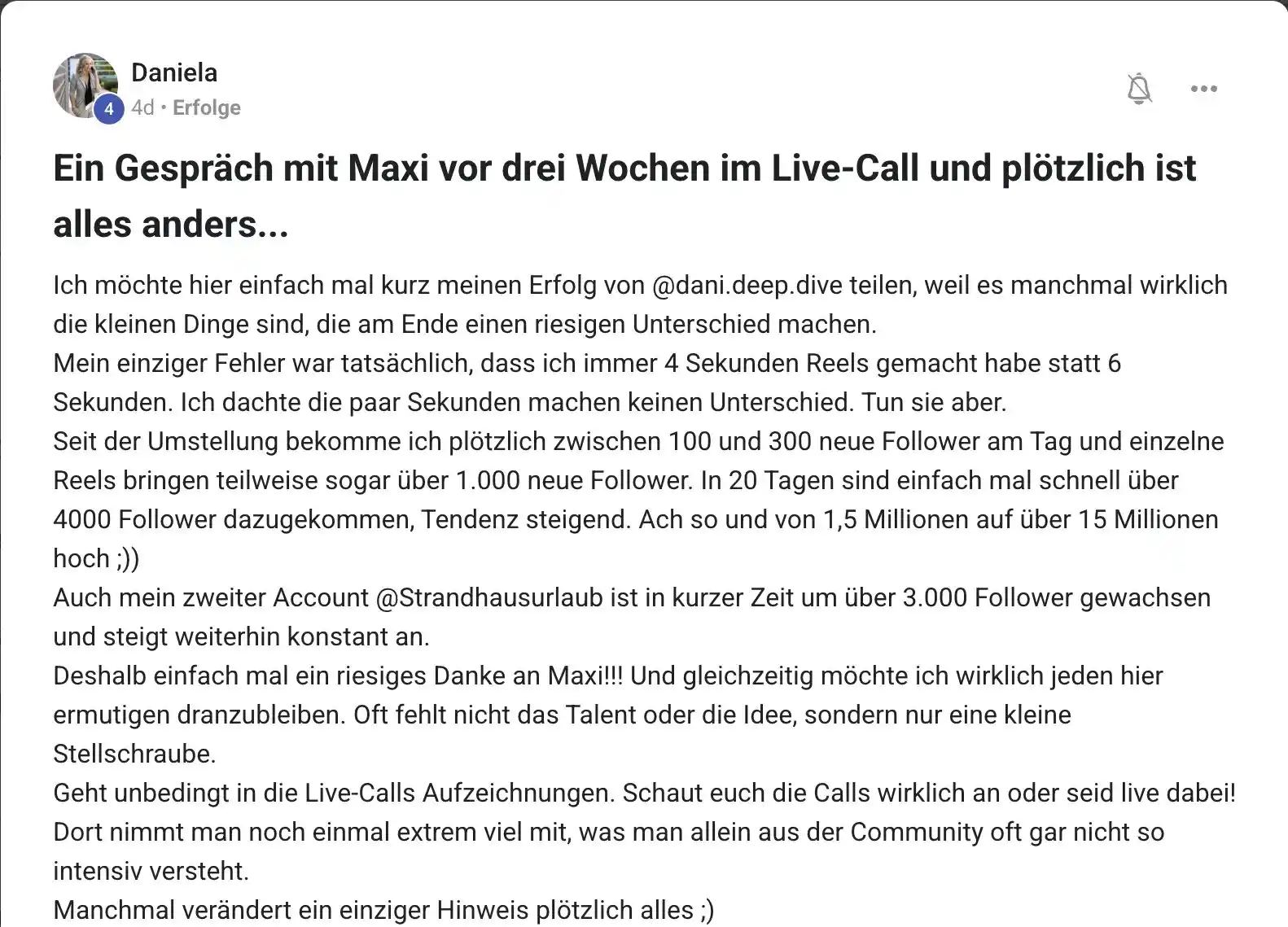 Kundenstimme KI Creator Akademie: Daniela gewinnt über 4.000 neue Follower in 20 Tagen